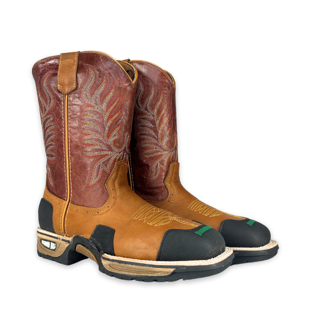Work boots western style Color tan & brown Goodyear welt #4920 Diamond Bull Steel toe for gentlemen