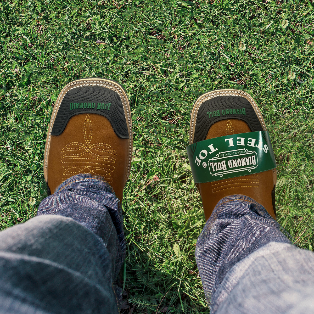 Work boots western style Color tan & brown Goodyear welt #4920 Diamond Bull Steel toe for gentlemen